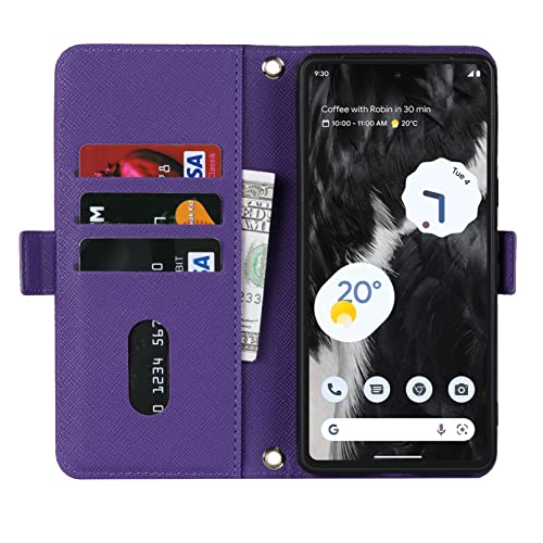 Crossbody Wallet for Google Pixel 7 Case with Strap,6.3",Purple | Long Shoulder Strap,Credit Card Holder, PU Leather, Handbag Purse, Kickstand, Make Up Mirror, Cover Case, for Women Girls - color: Purple