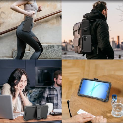 Rugged Phone Case for Samsung Galaxy A18/A17 Black | Belt Clip Holster & Kickstand Heavy Duty Shockproof Protective Full Body Case (Black) - color: Black