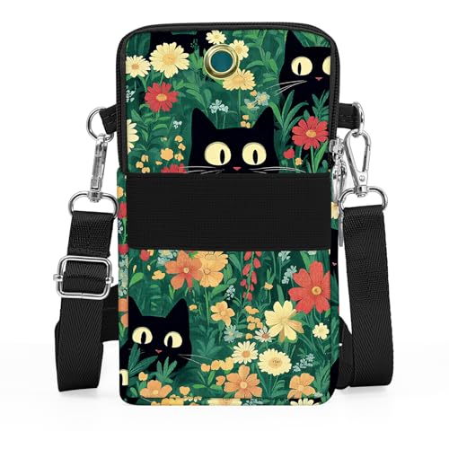 BIAOTIE Lightweight Small Crossbody bags Cell Phone Purses Travel Pouch Shoulder Bag for Women - color: Black-cat