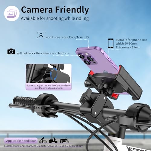 Bike Phone Holder, Handlebar Mount for Motorcycle, Scooter, Mountain, Ebike