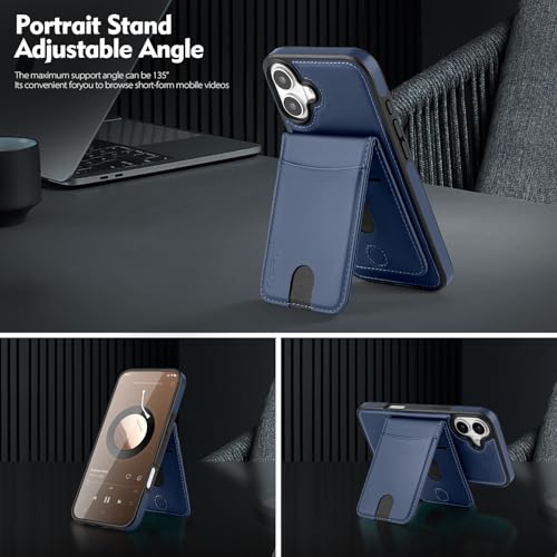 Shieldtop Compatible with MagSafe iPhone 16 Wallet Case,Blue | 2 in 1 Detachable Magnetic,Credit Card Holder Slots,RFID Blocking,PU Leather,Kickstand,Flip Folio Phone Cover for Men & Women - color: Blue, size: iPhone 16 6.1"