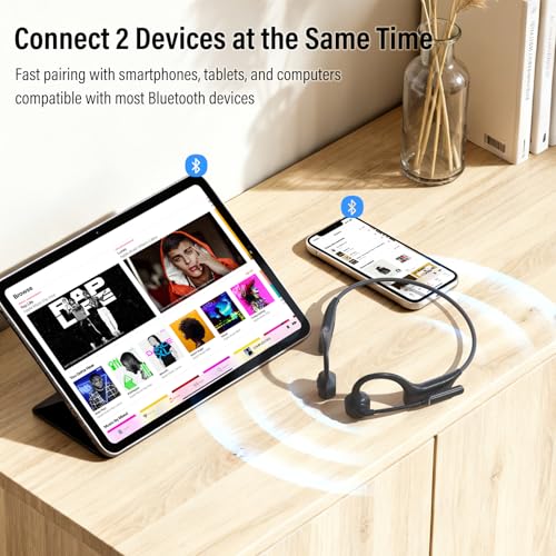 SANOTO Bone Conduction Headphones with Mic, Bluetooth Headset with Microphone Noise Canceling & Mute, Wireless Headset with Sponge Microphone Windscreen, Open Ear Headphones for Work Driving Call