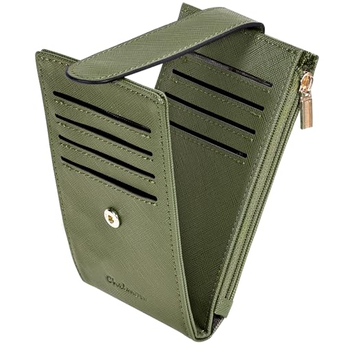 Chelmon Women's RFID Slim Card Holder Wallet | Thin Bifold Multi Card Case with Zipper Coin Pocket Purse for Women(Green Army) - color: Green Army