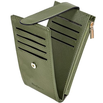 Chelmon Women's RFID Slim Card Holder Wallet | Thin Bifold Multi Card Case with Zipper Coin Pocket Purse for Women(Green Army) - color: Green Army
