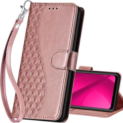 for T-Mobile Revvl 7 5G Wallet case, Rose Gold | 3 Card Holders, Kickstand, Shockproof TPU Shell, PU Leather, Magnetic Closure, Protective Flip Folio Cover, Women - color: 5