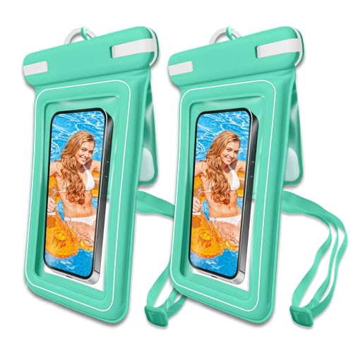 Wokyo Waterproof Phone Pouch 2 Pack, Double Space IPX8 Floating Dry Bag for 7.2" Devices Green Heavy Duty Lanyard Touchscreen Friendly Perfect for Beach & Snorkeling - color: Green+Green