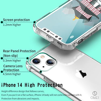 ONES Case for iPhone 14 Clear Transparent Slim Thin Case - Soft TPU Silicone Bumper with Military Drop Protection, Shockproof Airbags & Yellowing Resistant - color: HD High Transparency, size: iPhone 14