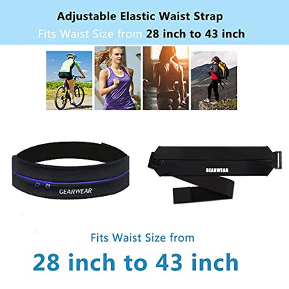Running Belt | Runner Fanny Pack for Women and Men | Adjustble Waist Band Pack for Storage Phone - color: Blue Zipper/27"-43"