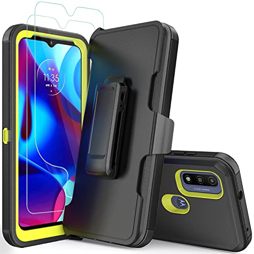 Compatible with Motorola G Pure/Moto G Power 2022 Case, Heavy Duty Rugged Shockproof Full Body Protection Kickstand Case with Belt Clip Holster for Motorola G Pure 6.5 inch Phone (Black+Yellow) - color: Black+Yellow