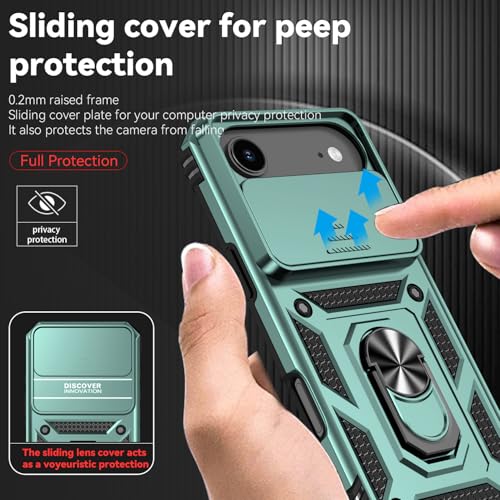 for iPhone Air Case, with Slide Camera Cover HD Screen Protector [Military Grade 16ft. Drop Tested] Ring Holder Kickstand Protective Phone Case for Apple iPhone Air 2025, Dark Green - color: Dark Green w/ Slide Camera 2nd gen. Military Grade