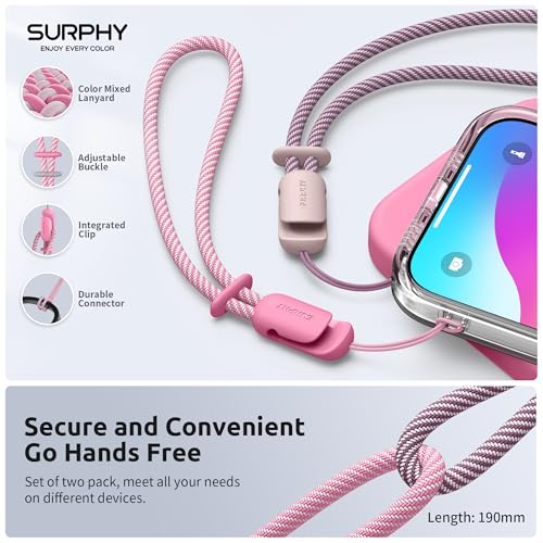 SURPHY 2 Pack Phone Lanyard, Phone Wrist Strap for Case, Camera Wrist Strap - color: Pink & Rose Pink