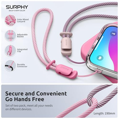 SURPHY 2 Pack Phone Lanyard, Phone Wrist Strap for Case, Camera Wrist Strap - color: Pink & Rose Pink
