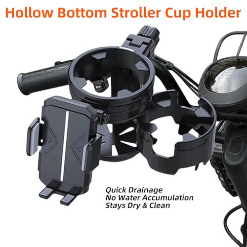 4-in-1 Universal Stroller Cup Holder – Adjustable Single/Double Cup & Phone Holder, 360° Rotatable, Anti-Slip Silicone Grip, Spill-Proof Design for Baby Strollers, bicycles,Wheelchairs, Shopping Carts