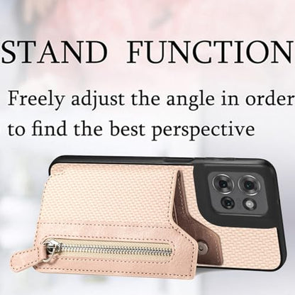 for Motorola Moto G Power 2026 Wallet Case with Card Holder, Slim | Shockproof Protective Phone Cases for Women, Carbon Fiber Pattern Design, Built-in 4 Credit Card Slots and 1 Zipper Pocket - color: Brown