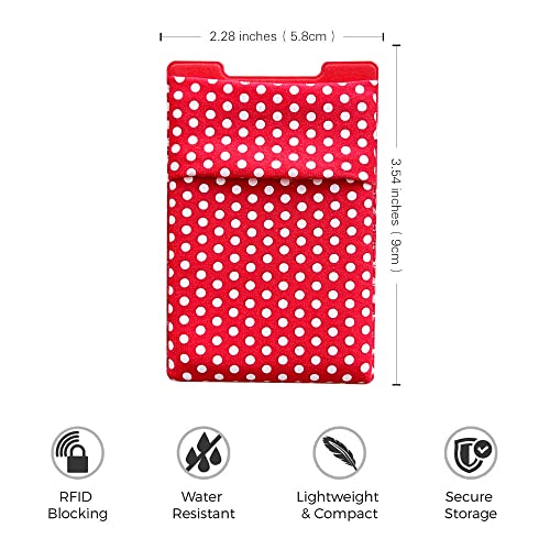 RFID Blocking Phone Card Wallet Stretchy Lycra Wallet Pocket Credit Card ID Case Pouch Sleeve Adhesive Sticker Compatible with iPhone Samsung Galaxy Android Smartphones (Polka Dot Red)-2PC - color: Dot Red