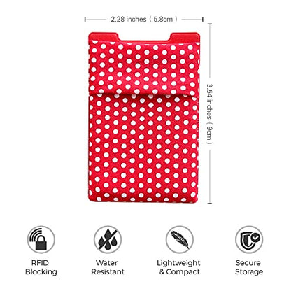 RFID Blocking Phone Card Wallet Stretchy Lycra Wallet Pocket Credit Card ID Case Pouch Sleeve Adhesive Sticker Compatible with iPhone Samsung Galaxy Android Smartphones (Polka Dot Red)-2PC - color: Dot Red