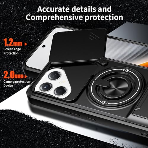 Compatible with Tecno Pova 7 Ultra 5G Case Cover,Compatible with Tecno Pova 7 Ultra 5G with Slide Camera Cover Phone Stand Protective Case Black - color: Black, size: Compatible with Tecno Pova 7 Ultra 5G