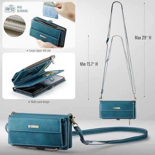 Wallet Case for iPhone 6 Plus/7 Plus/8 Plus – RFID Blocking PU Leather Phone Case with Card Holder, Zipper Pocket, Kickstand, Magnetic Closure, Shoulder & Wrist Strap, Blue Green - color: Blue Green, size: iPhone 6 Plus/7 Plus/8 Plus