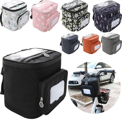 Electric Scooter Handlebar Bag - Waterproof Storage Pouch with Phone Holder, Adjustable Straps, Black, 8.3"x7.5" / 21x19 cm - color: Black