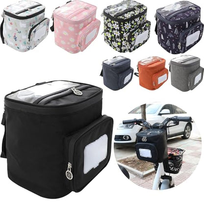 Electric Scooter Handlebar Bag - Waterproof Storage Pouch with Phone Holder, Adjustable Straps, Black, 8.3"x7.5" / 21x19 cm - color: Black