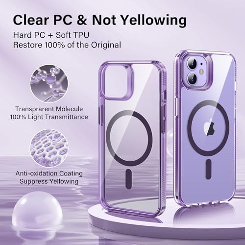Supdeal Magnetic Clear Case for iPhone 12/12 Pro, [Compatible with MagSafe] [Non Slip Bumper & Not Yellowing] Military Grade Shockproof Transparent Silicone Phone Cover, 6.1", Purple - color: Purple, size: iPhone 12/12 Pro