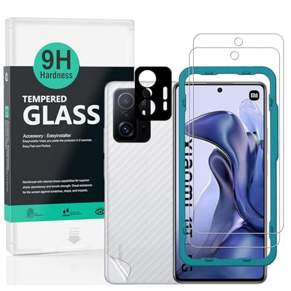 Ibywind Screen Protector For Xiaomi 11T/11T Pro(5G),with 2Pcs Tempered Glass,1Pc Camera Lens Protector,1Pc Backing Carbon Fiber Film [Fingerprint Reader,Easy to install] - size: Xiaomi 11T/11T Pro 6.67 inch