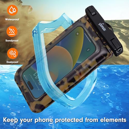 Sonix Waterproof Phone Pouch - Floating Phone Case Dry Bag w/Crossbody Lanyard - Beach Cruise Travel Essentials - Compatible w/All Devices, Touchscreen Friendly | Brown Tort - color: Brown Tort