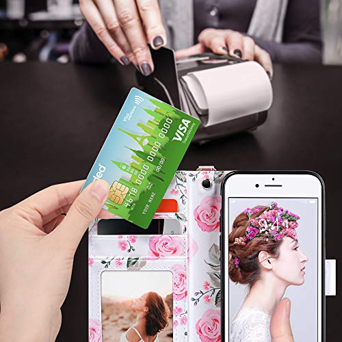 ULAK for iPhone SE 3(2022)/SE(2020)/8/7 Wallet Case Card Holder, Rose Gold | Premium Floral PU Leather Flip Case with Kickstand Card Slots,RFID Blocking,Wrist Strap, Durable Shockproof Cover 4.7 Inch - color: Rose Gold