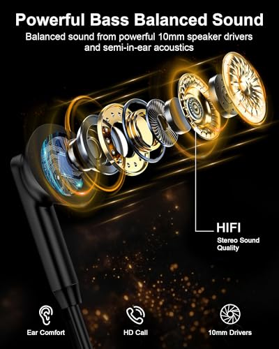 USB C Wired Earbuds iPhone Headphones for Samsung Galaxy S26 Ultra S25 S24 - color: Black