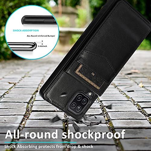 Phone Case for Samsung Galaxy A42 5G with Tempered Glass Screen Protector Credit Card Holder Wallet Cover Stand Leather Cell Accessories Glaxay A 42 G5 Gaxaly 42A S42 4G 2021 Cases Women Men Black - color: Black