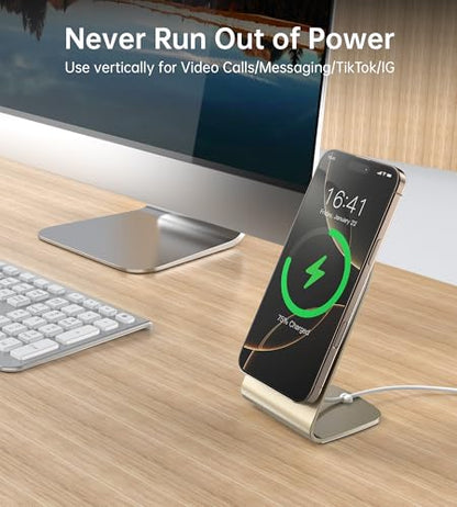 Magnetic Wireless Charger Stand + Charging Pad for iPhone Duo/18-12 Series - color: Gold