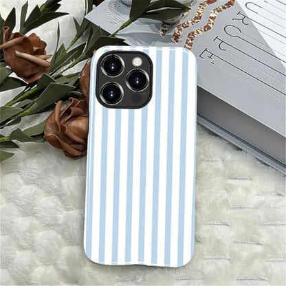Compatible with iPhone 14 Pro Max Case,Glossy 2-in-1 Sleek All-Inclusive Dual-Layer Material Soft TPU + PC Back for Blue Stripes Geometric Pastel Summer Beach - color: Blue Stripes Geometric Pastel Summer Beach-Glossy, size: iPhone 14 Pro Max