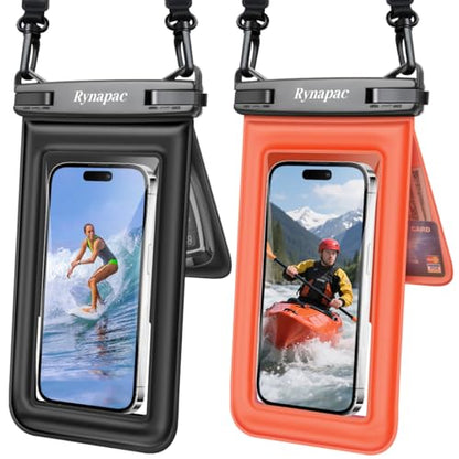 [Up to 8.5''] Waterproof Phone Pouch Floating 2 Pack, IPX8 Double Space Waterproof Phone Case with Lanyard for iPhone 17 16 15 Pro Max, Galaxy S26 Ultra, Cellphone Dry Bag Beach Cruise Ship Essentials - color: Black & Orange