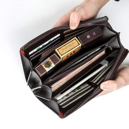 Mens Wallet Long Purse Leather Clutch Large Business Handbag Phone Card Holder Case Gift for Men Father Son Husband Boyfriend - color: Y-brown