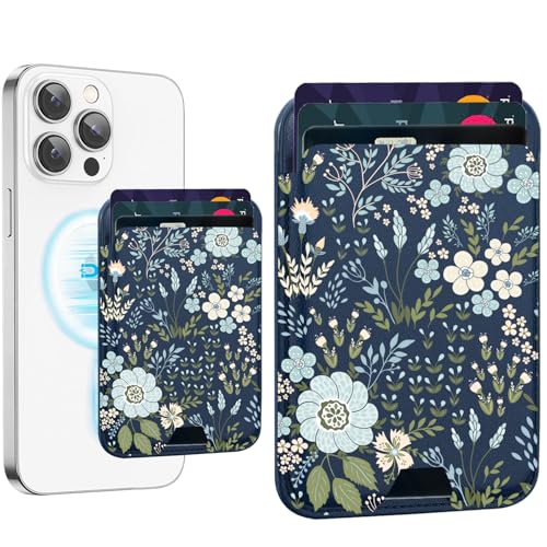 uCOLOR Upgraded Magnetic Cell Phone Wallet Card Holder-Compatible with MagSafe for iPhone 17/16/15/14/13/12 Series, Leather magsafe wallet for Back of Phone (Blue Daisy) - color: Blue Daisy
