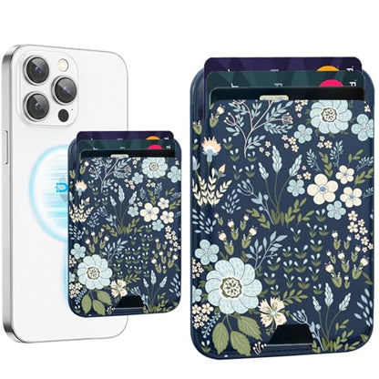 uCOLOR Upgraded Magnetic Cell Phone Wallet Card Holder-Compatible with MagSafe for iPhone 17/16/15/14/13/12 Series, Leather magsafe wallet for Back of Phone (Blue Daisy) - color: Blue Daisy