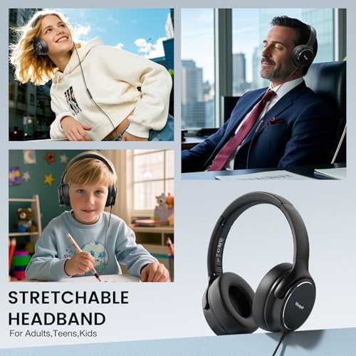 USB C Wired Over-Ear Headphones with Microphone - color: New Black