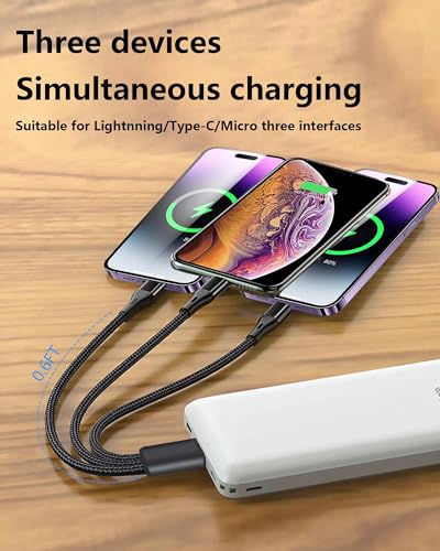 Awnuwuy Multi 3 in 1 USB C Cable 0.6FT 2Pack,USB C to 3 USB C Port Black - size: 0.6FT