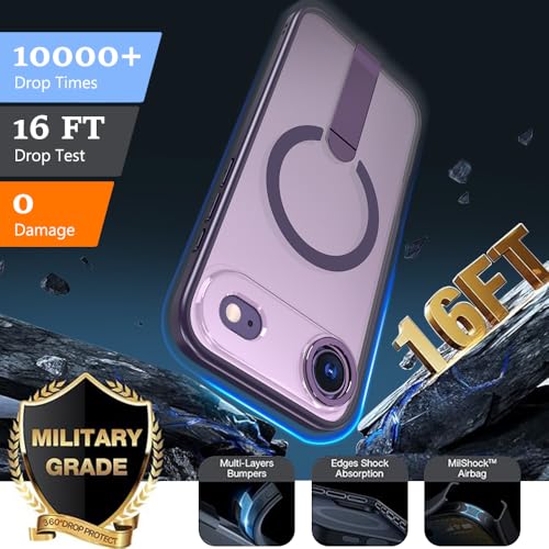 Magnetic for 17 iPhone Air Stand Case with Screen Protector, [Full Camera Protection] (Compatible with MagSafe) Military Grade Drop Protection, Translucent Matte Bumper Cover Case, Purple - color: IP 17 Air Purple