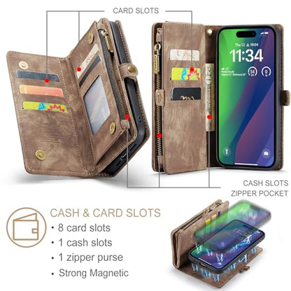 Compatible with iPhone 15 Plus Wallet Case with Magsafe,Coffee | Magnetic Detachable Case,Card Holder,Zipper Pocket,Strap Wristlet, Soft Leather Drop-Proof Phone Case for iPhone 15 Plus 6.7" - color: Coffee, size: iPhone 15 Plus 6.7"