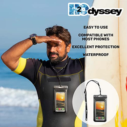 H2ODYSSEY Waterproof Phone Case and Lanyard - Excellent Waterproof Protection - Floats in The Water -Lanyard for Beach Kayak Travel - Universal Size - Black - color: Black