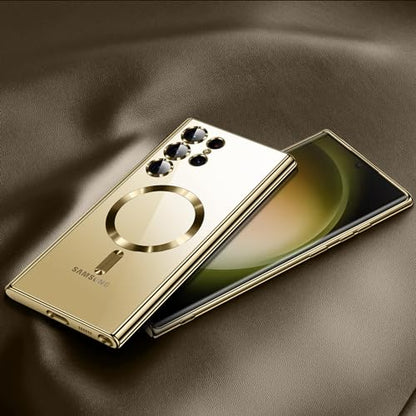 For Samsung Galaxy S23 Ultra Case（only）, Covers for s23u .Magnetic Metallic Glossy Slim Clear Luxury Soft Shockproof funda capa para for Galaxy S23 Ultra 6.8 inch.Compatible with MagSafe (Gold) - color: Gold