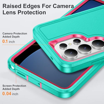 for Samsung Galaxy S26 Ultra Case with Kickstand Case 3-Layer Military Grade Protective Case Cover Silicone Heavy Duty Rugged Shockproof for Galaxy S26 Ultra Phone Case (Cyan+Rose Red) - color: Cyan+Rose Red