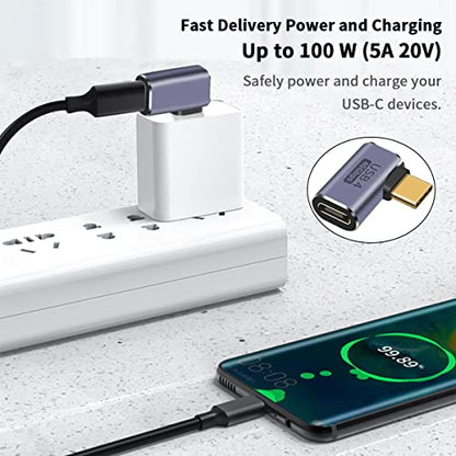 Poyiccot Right Angle USB C Adapter, 40Gbps 90 Degree Type C Extender Support 8K Video & 100W Charging for Thunderbolt 4, USB 4, Mobile Phone, Tablet, 2Pack - style: usb c right angle