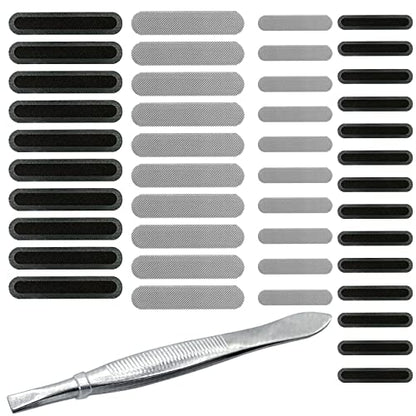 44 Pack Phone Speaker Dustproof Stickers Protector with Tweezers,Mesh Anti Dust Proof Adhesive Cover Kit Compatible with iPhone 15 14 13 12 11 Pro Max Mini X XS XR Plus, 2 Sizes, 2 Colors - size: 44 Pack