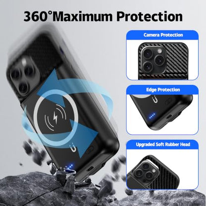 New 10000mAh Rechargeable Portable Battery Case with Wireless Charging Case Extend Battery Pack Charger Cover Compatible for iPhone 15 Pro Max (6.7 inch) Black - size: iPhone 15 Pro Max