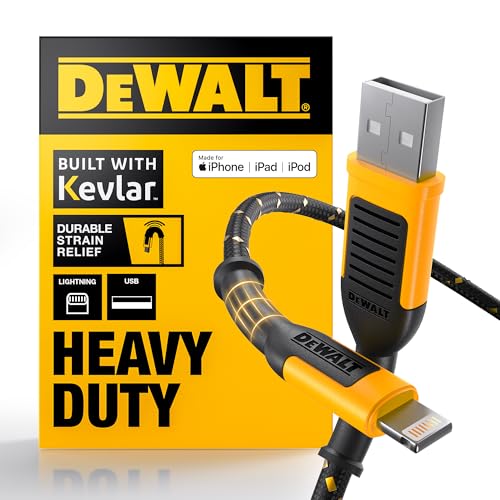 DEWALT Heavy Duty USB A to Lightning Cable [Apple MFi Certified], 6FT - size: 6 feet