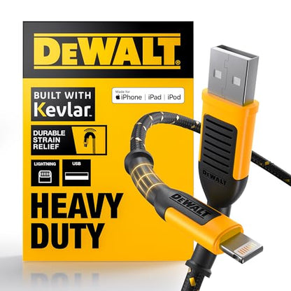DEWALT Heavy Duty USB A to Lightning Cable [Apple MFi Certified], 6FT - size: 6 feet