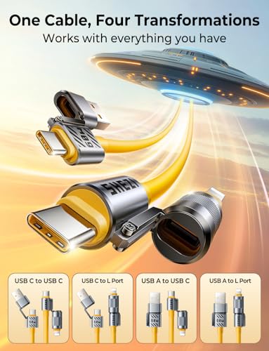 60W 4 in 1 USB C to Lightning Cable Combo, 5FT Multi Charging Cable - color: Yellow, size: 60W, style: Silicone Cable