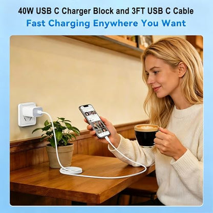 iPhone 17/Air Charger Fast Charging,[MFi Certified] 40W USB C Power Adapter Wall Charging Block Plug&USB C to C Cable Cord for iPhone 17e/17 Pro Max/16/16 Plus/16 Pro Max/15/iPad/AirPods - size: 3FT